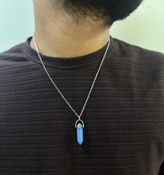 Men Crystal Dark Blue Chain Necklace