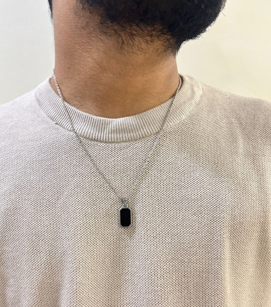 Men Rectangle Statement Black Chain Necklace