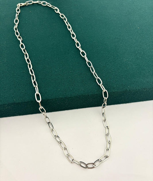Cuban Link Silver Men Chain Necklace (Stainless Steel)