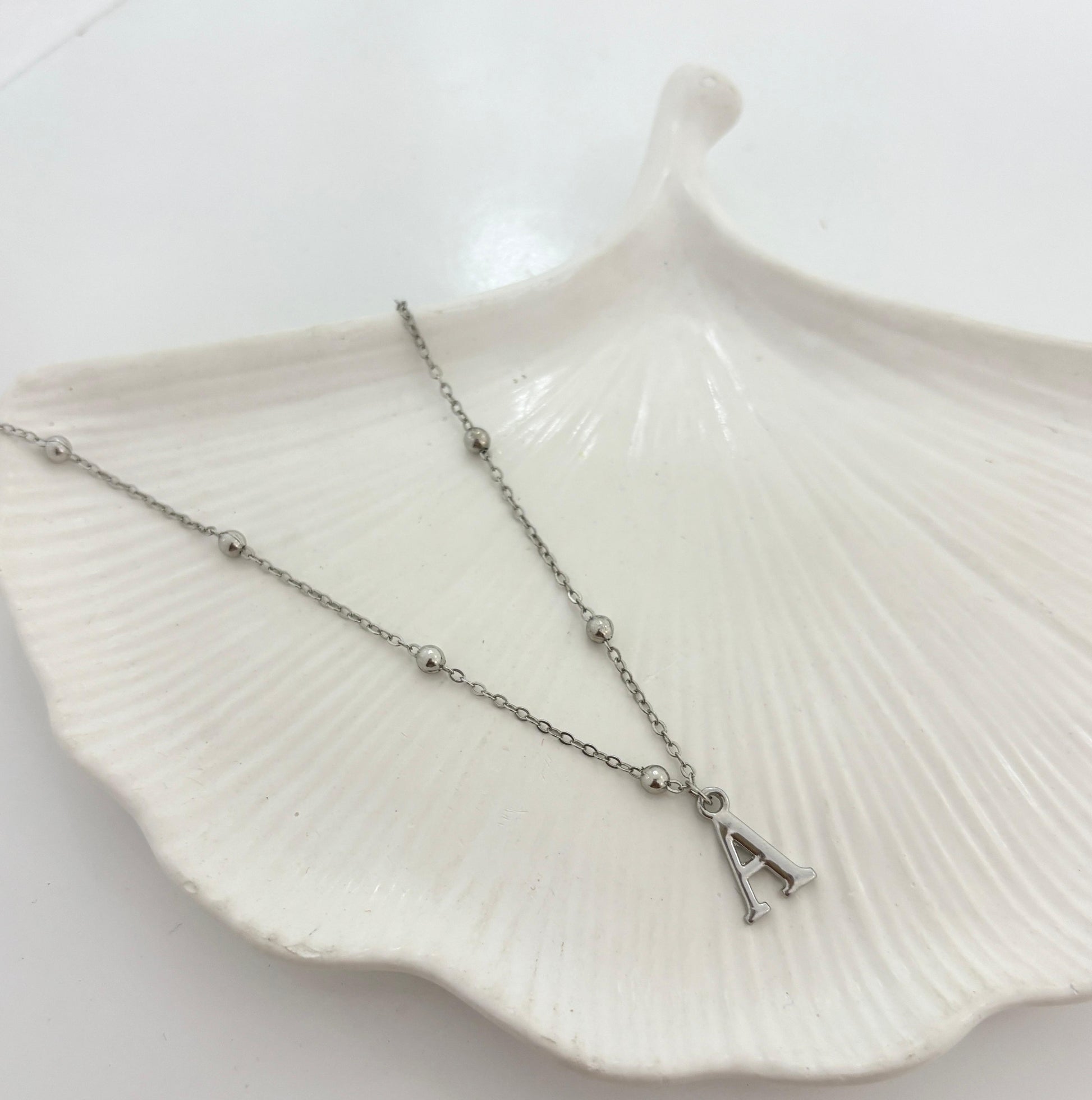 Silver Ball Chain Initial Women Necklace - Nimé By Shop Trendys