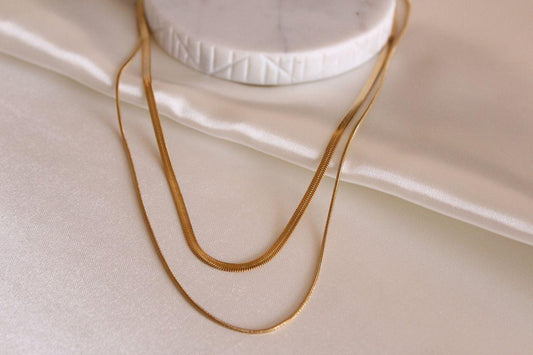 Golden Sleek Chain Layered Women Necklace (Stainless Steel)