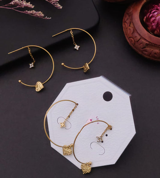 Golden Heart Hanging Hoop Earrings (Anti Tarnish)