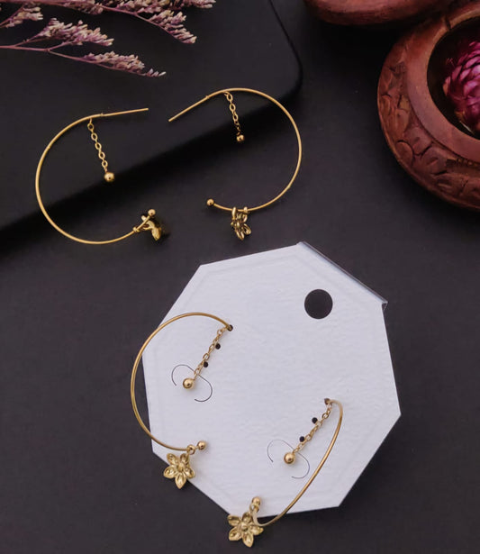 Golden Flower Hanging Hoop Earrings (Anti Tarnish)