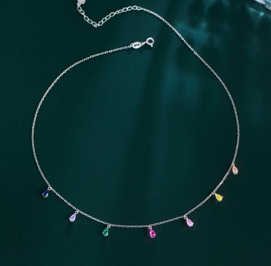 Silver Rainbow Drops Women Necklace (Anti Tarnish) - Nimé By Shop Trendys
