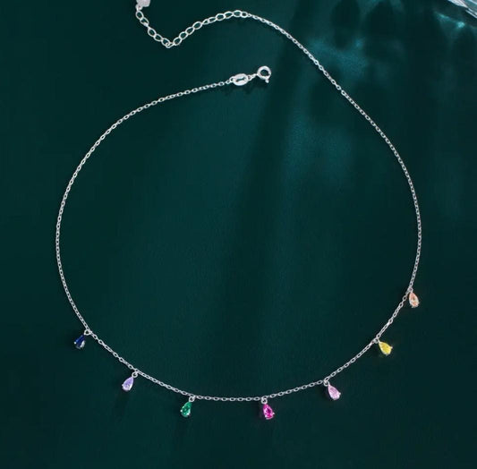 Silver Rainbow Drops Women Necklace (Anti Tarnish) - Nimé By Shop Trendys