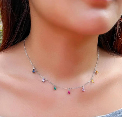Silver Rainbow Drops Women Necklace (Anti Tarnish) - Nimé By Shop Trendys