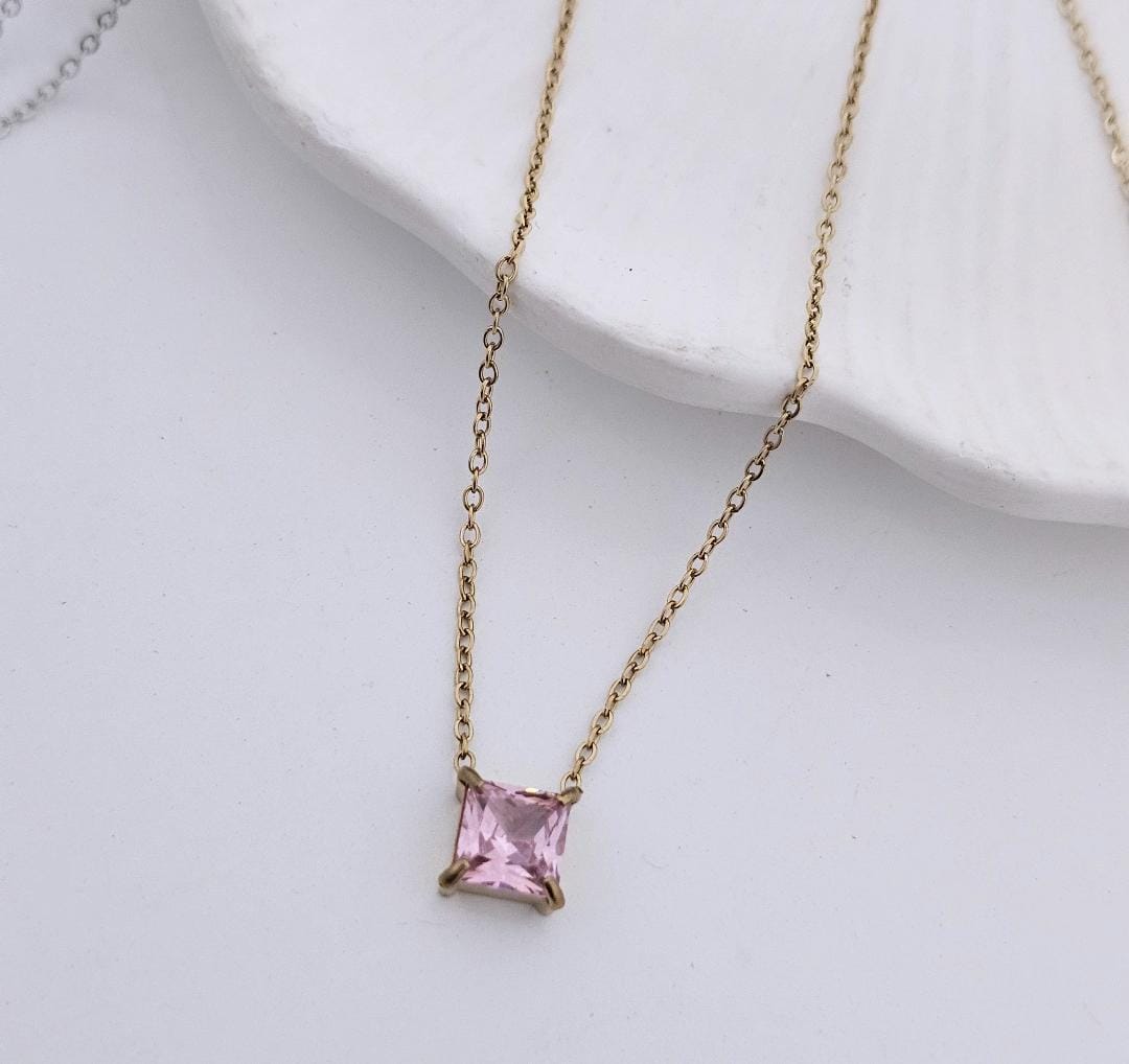 Women Pink Square Stone Necklace (Anti Tarnish) - Nimé By Shop Trendys