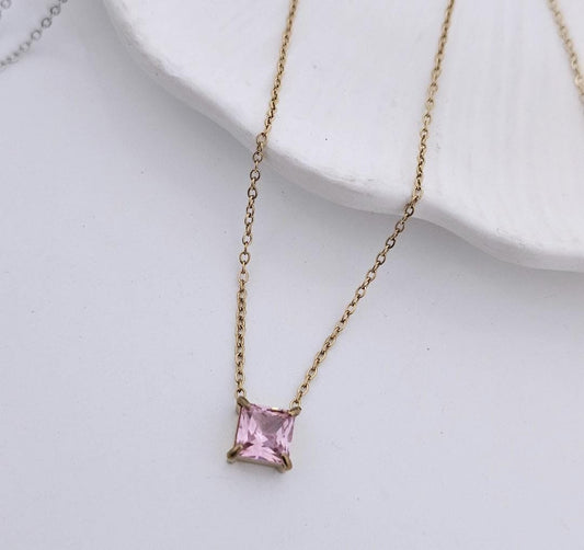 Women Pink Square Stone Necklace (Anti Tarnish) - Nimé By Shop Trendys