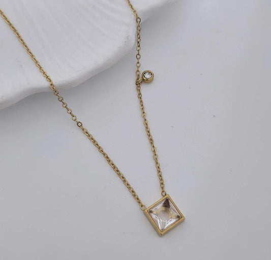 Women White Square Stone Minimal Necklace (Anti Tarnish) - Nimé By Shop Trendys
