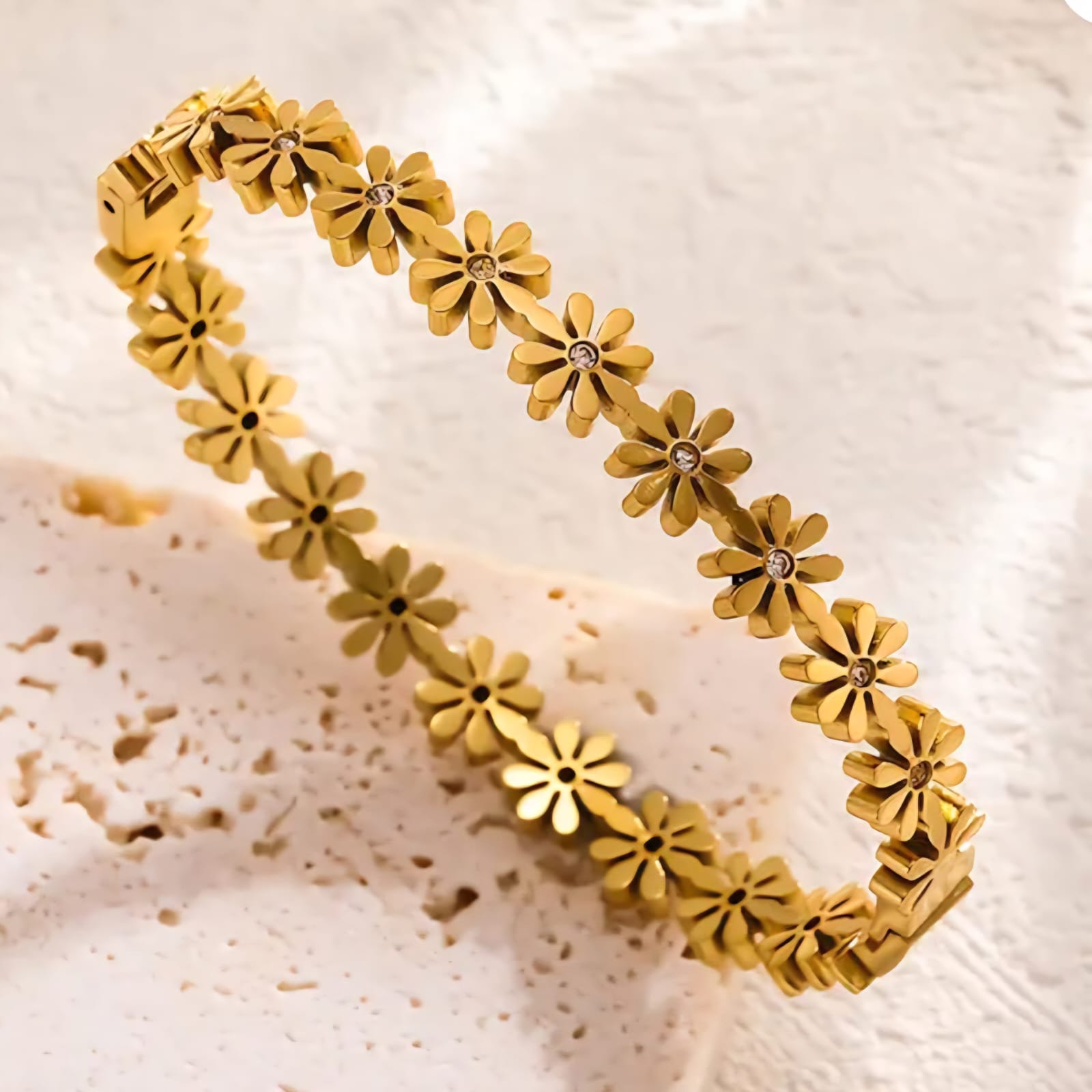 Women Golden Flower Diamond Kada Bracelet (Anti Tarnish) (Small Size) - Nimé By Shop Trendys