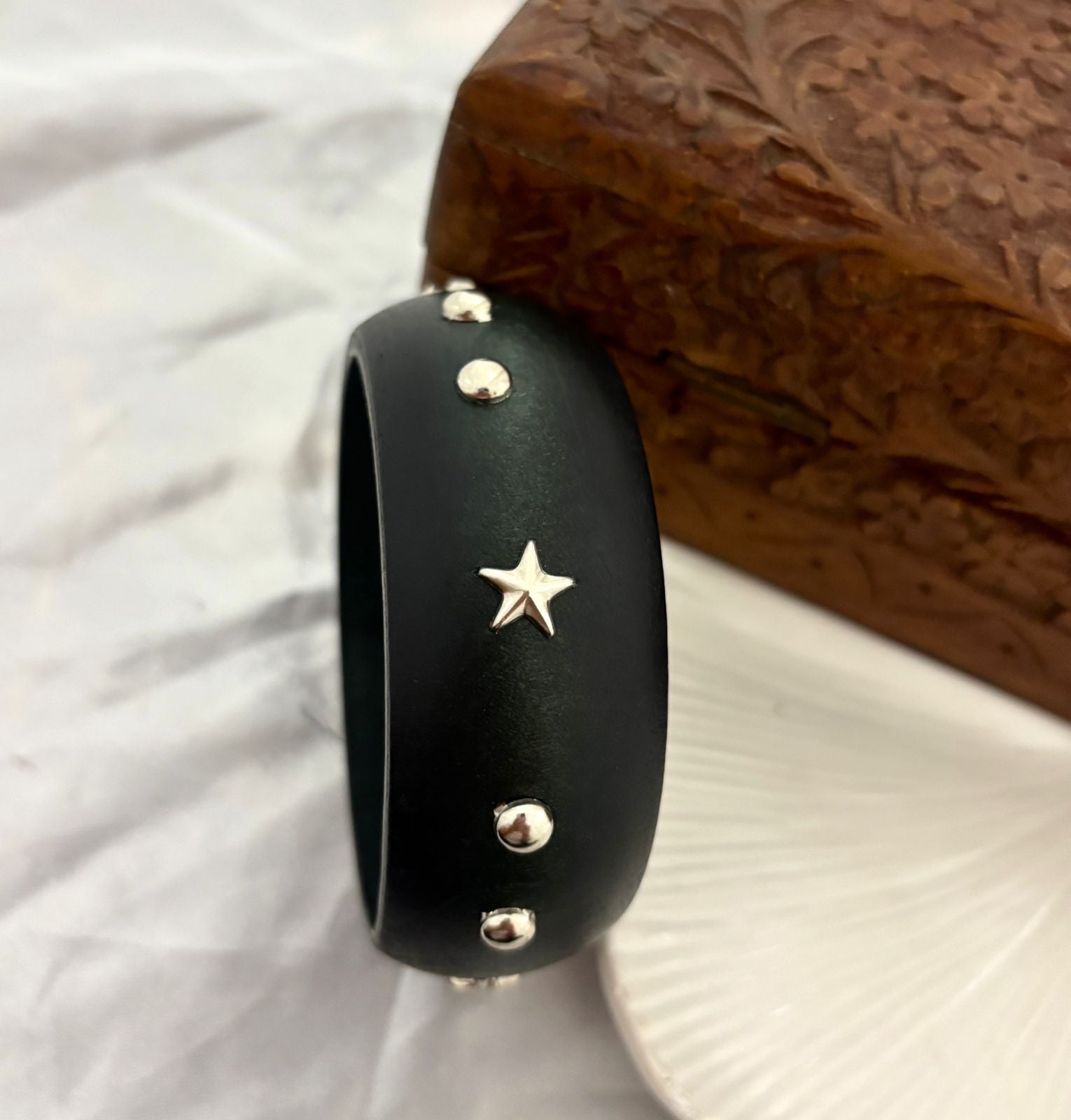 Star Black Wooden Plain Bangle Kada (Size 2.8) - Nimé By Shop Trendys