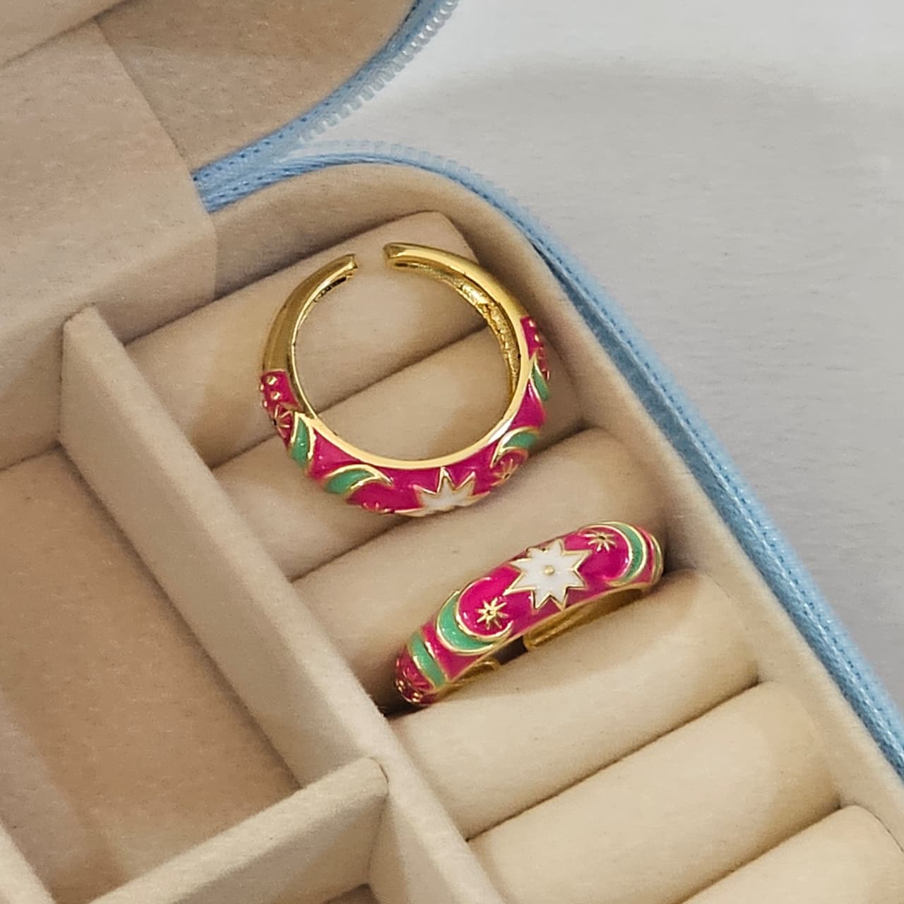 Sun Moon Enamel Ring - Adjustable - Nimé By Shop Trendys