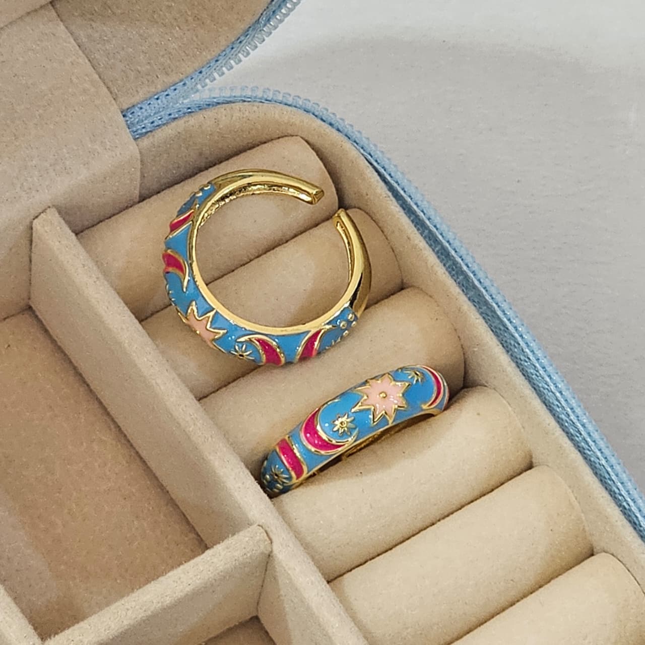 Sun Moon Enamel Ring - Adjustable - Nimé By Shop Trendys