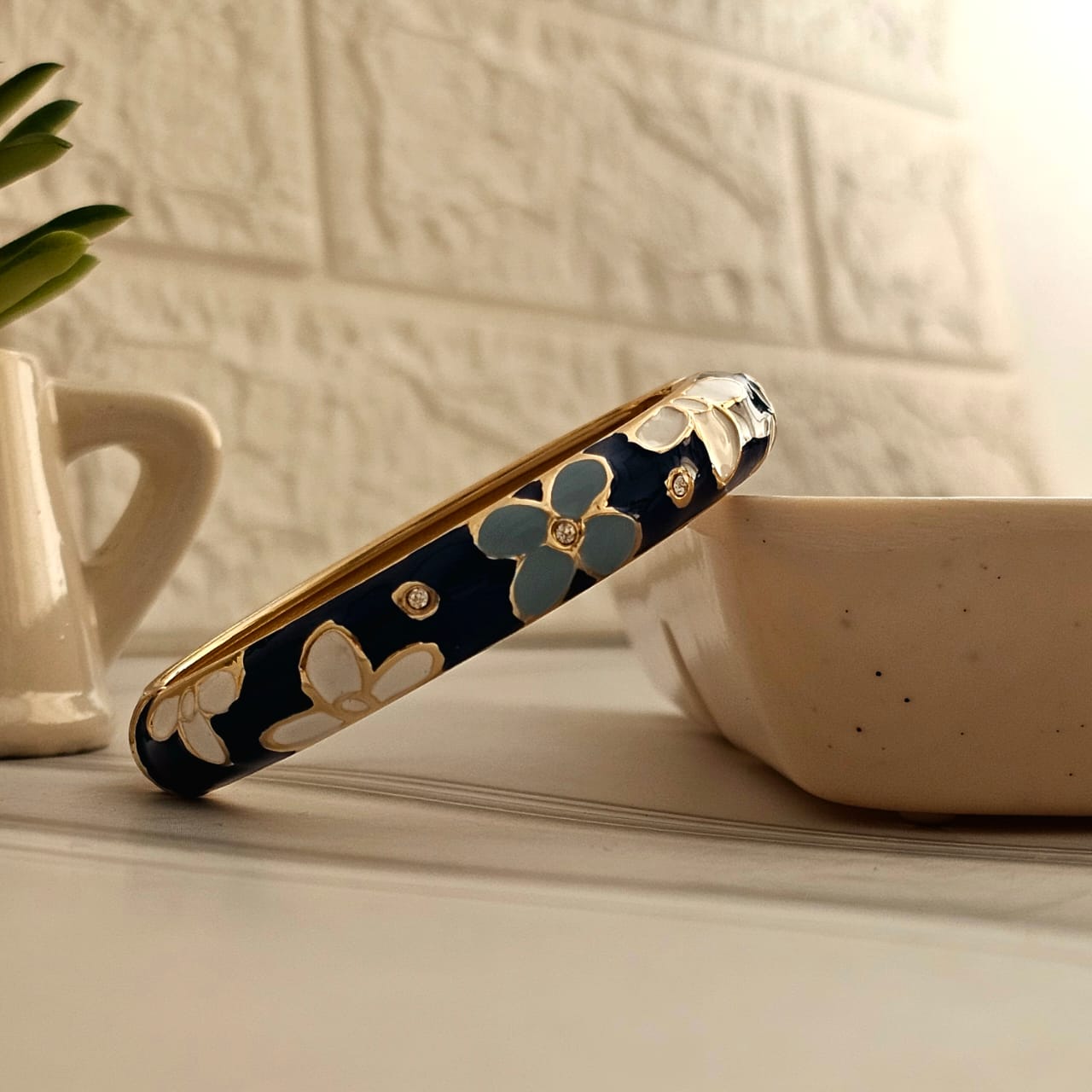 Women Thick Floral Enamel Kada Bracelet - Nimé By Shop Trendys