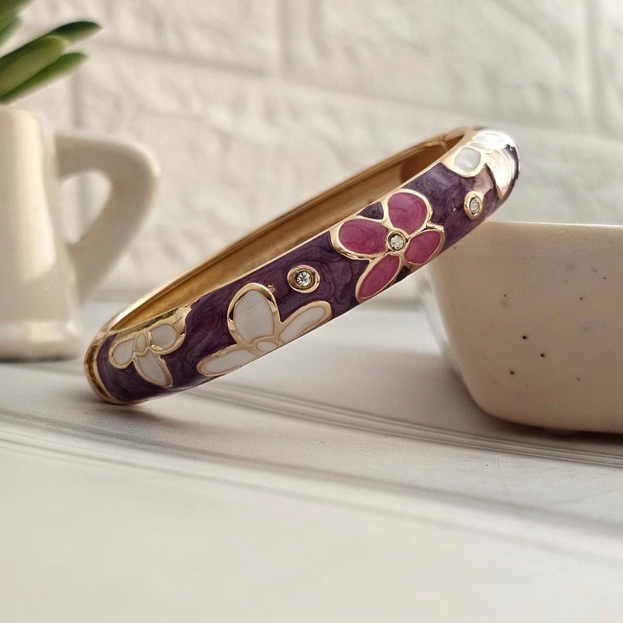 Women Thick Floral Enamel Kada Bracelet - Nimé By Shop Trendys