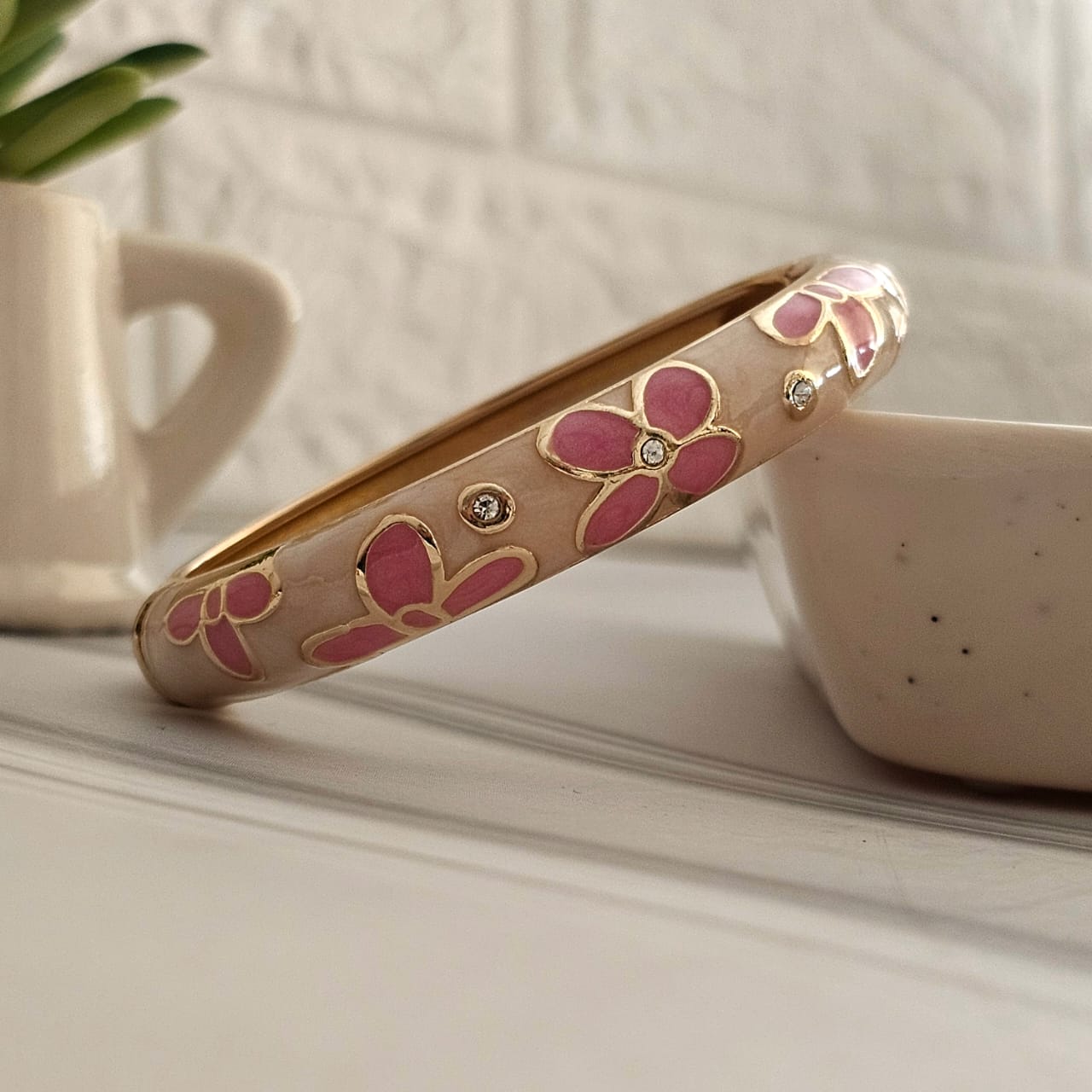 Women Thick Floral Enamel Kada Bracelet - Nimé By Shop Trendys