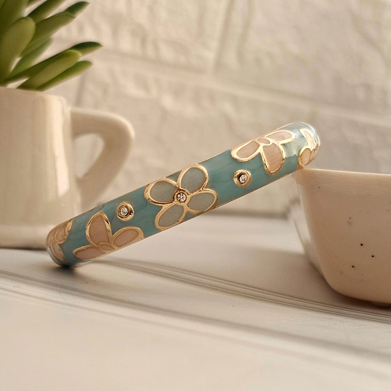 Women Thick Floral Enamel Kada Bracelet - Nimé By Shop Trendys