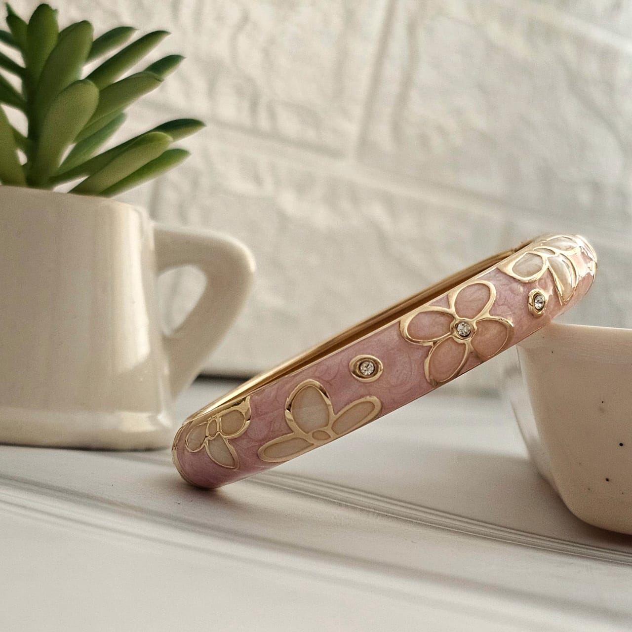 Women Thick Floral Enamel Kada Bracelet - Nimé By Shop Trendys