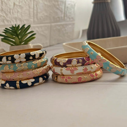 Women Thick Floral Enamel Kada Bracelet - Nimé By Shop Trendys