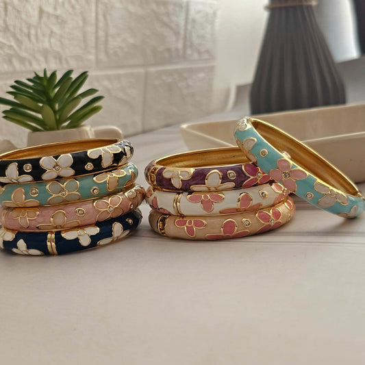 Women Thick Floral Enamel Kada Bracelet - Nimé By Shop Trendys