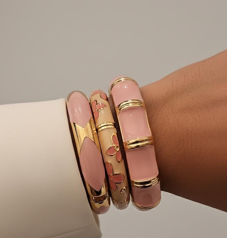 Women Pink Enamel Kada Bracelet Stack (Set Of 3) - Nimé By Shop Trendys