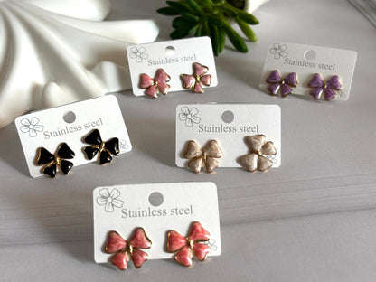 Women Enamel Dainty Bow Earring - Nimé By Shop Trendys