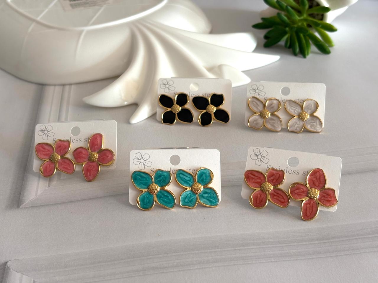Women Enamel Elegant Flower Earring - Nimé By Shop Trendys