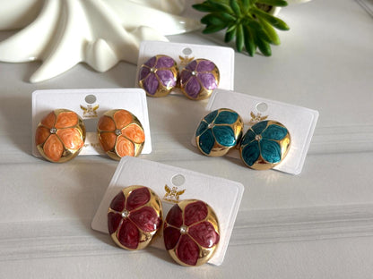 Women Enamel Embossed Flower Earring - Nimé By Shop Trendys