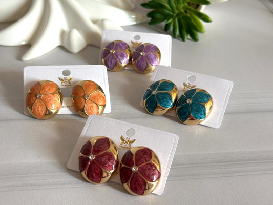 Women Enamel Embossed Flower Earring - Nimé By Shop Trendys