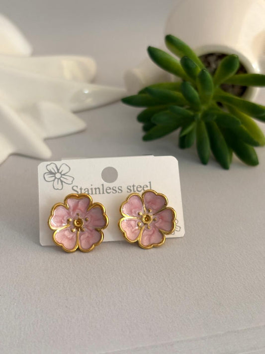 Women Enamel Pink Flower Earring - Nimé By Shop Trendys