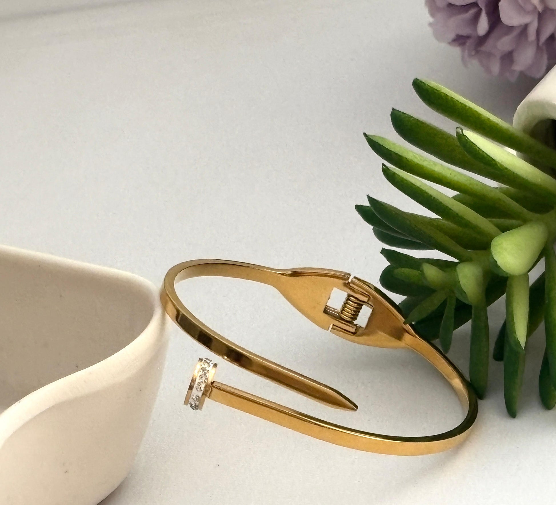 Women Golden Diamond Sleek Kada Bracelet (Anti Tarnish) (Small Size) - Nimé By Shop Trendys