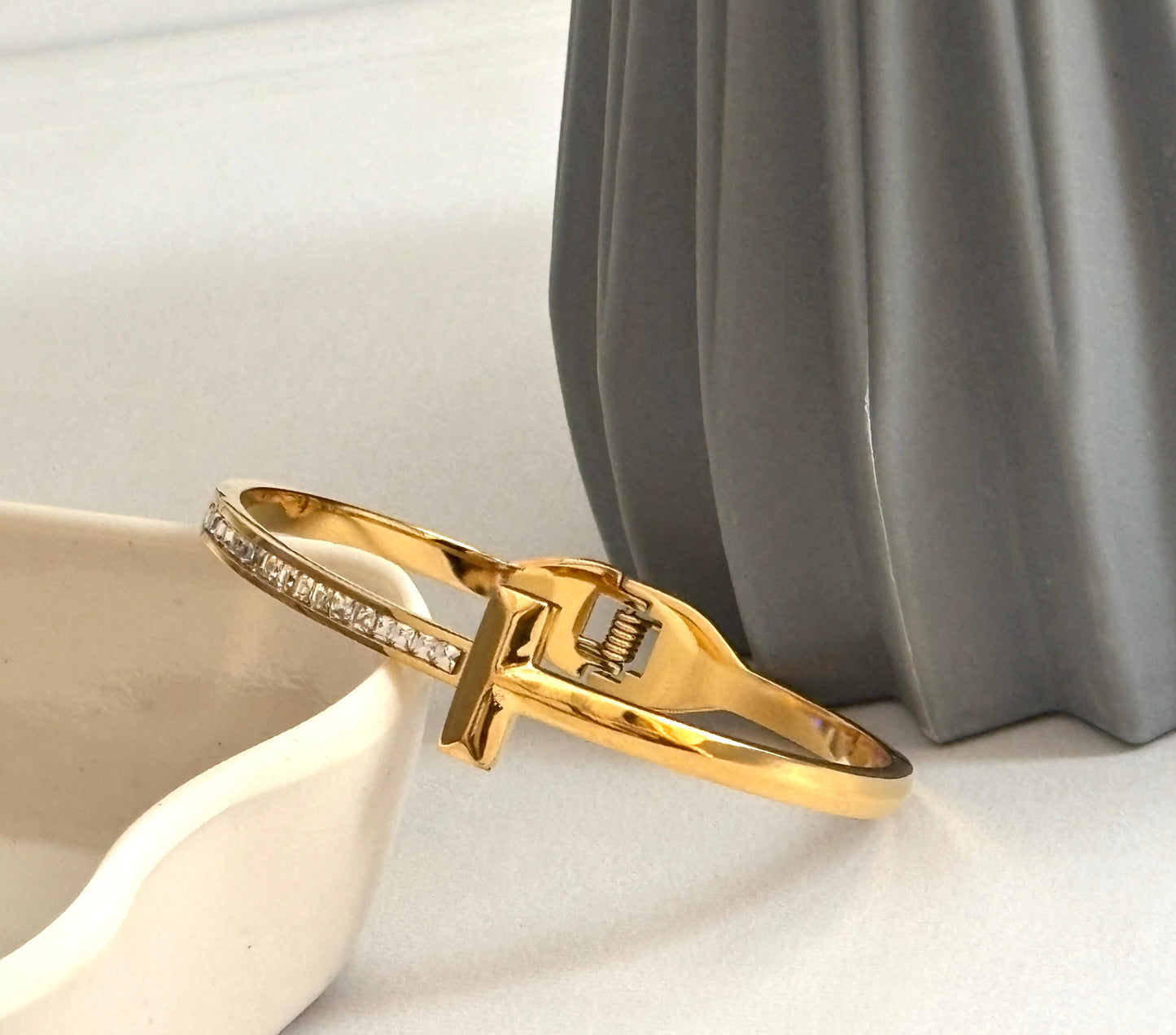 Women Golden Diamond T Kada Bracelet (Anti Tarnish) - Nimé By Shop Trendys