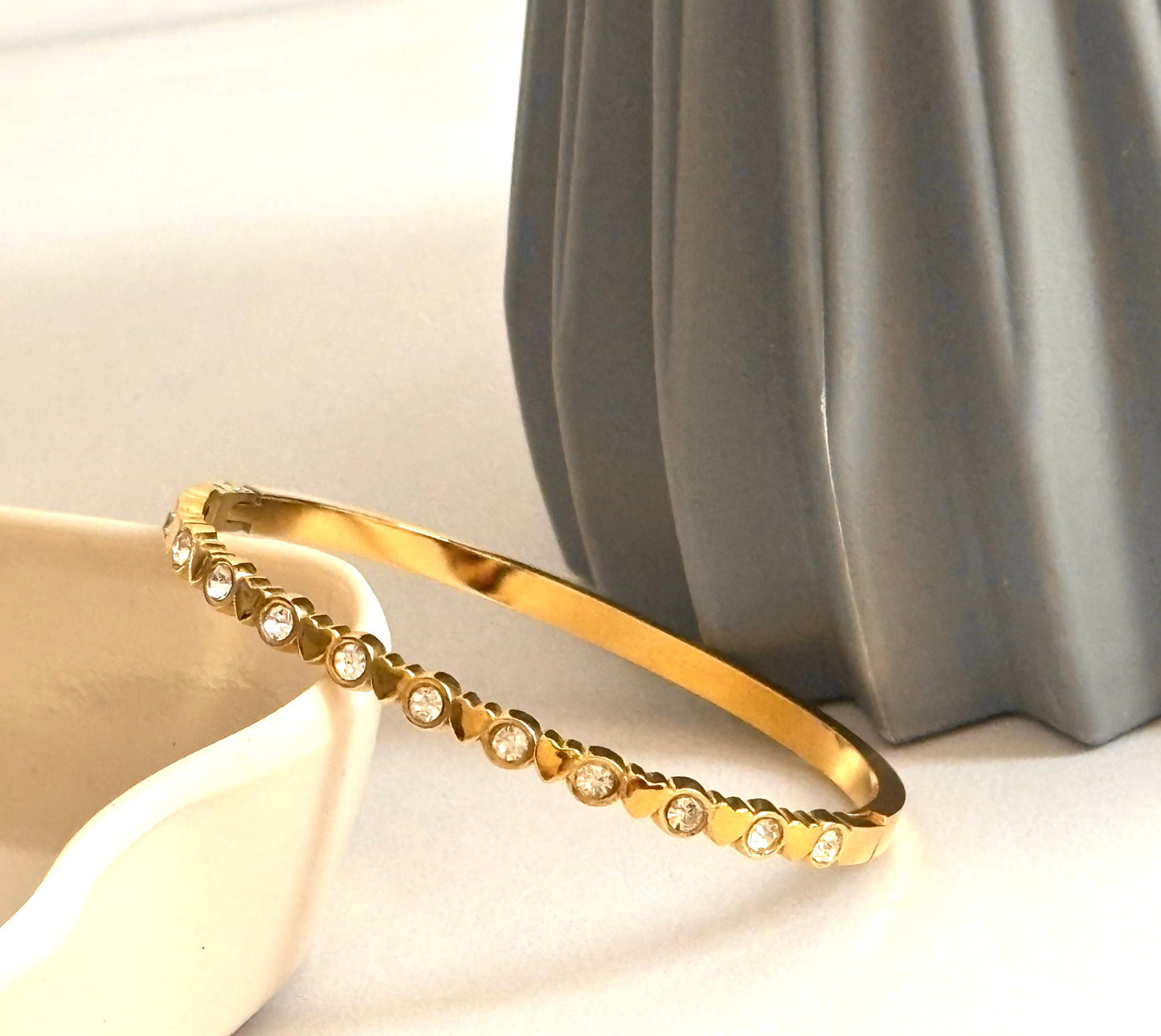 Women Golden Diamond Heart Kada Bracelet (Anti Tarnish) - Nimé By Shop Trendys
