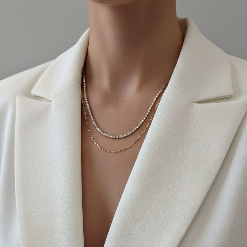 Women Tennis Chain Layered Necklace (Anti Tarnish) - Nimé By Shop Trendys