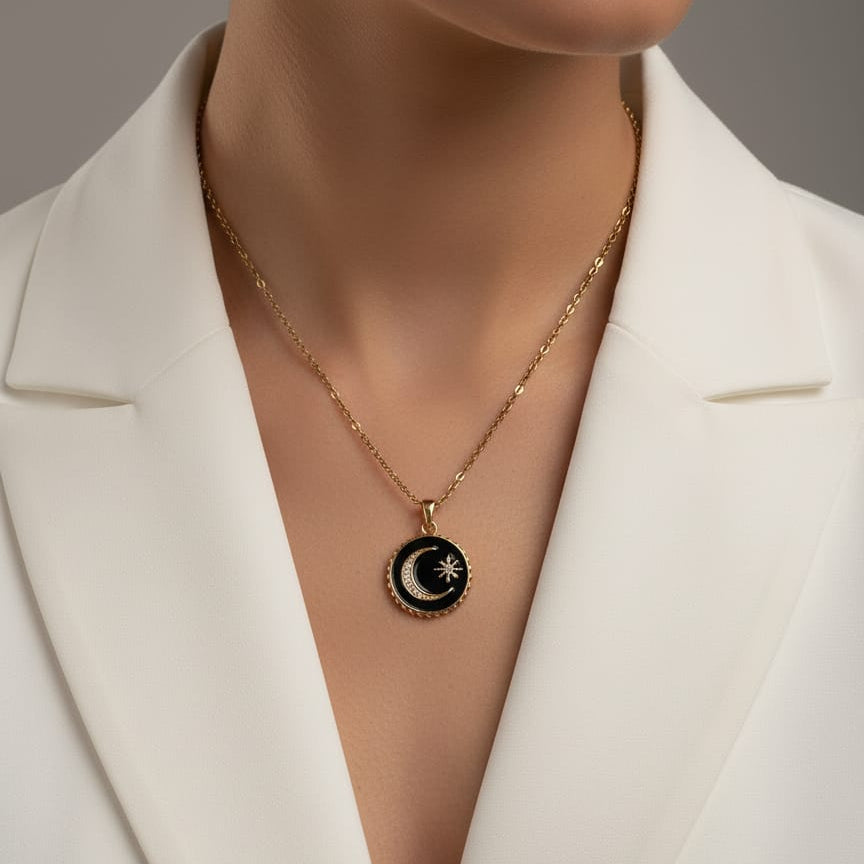 Women Black Moon Star Necklace (Anti Tarnish) - Nimé By Shop Trendys