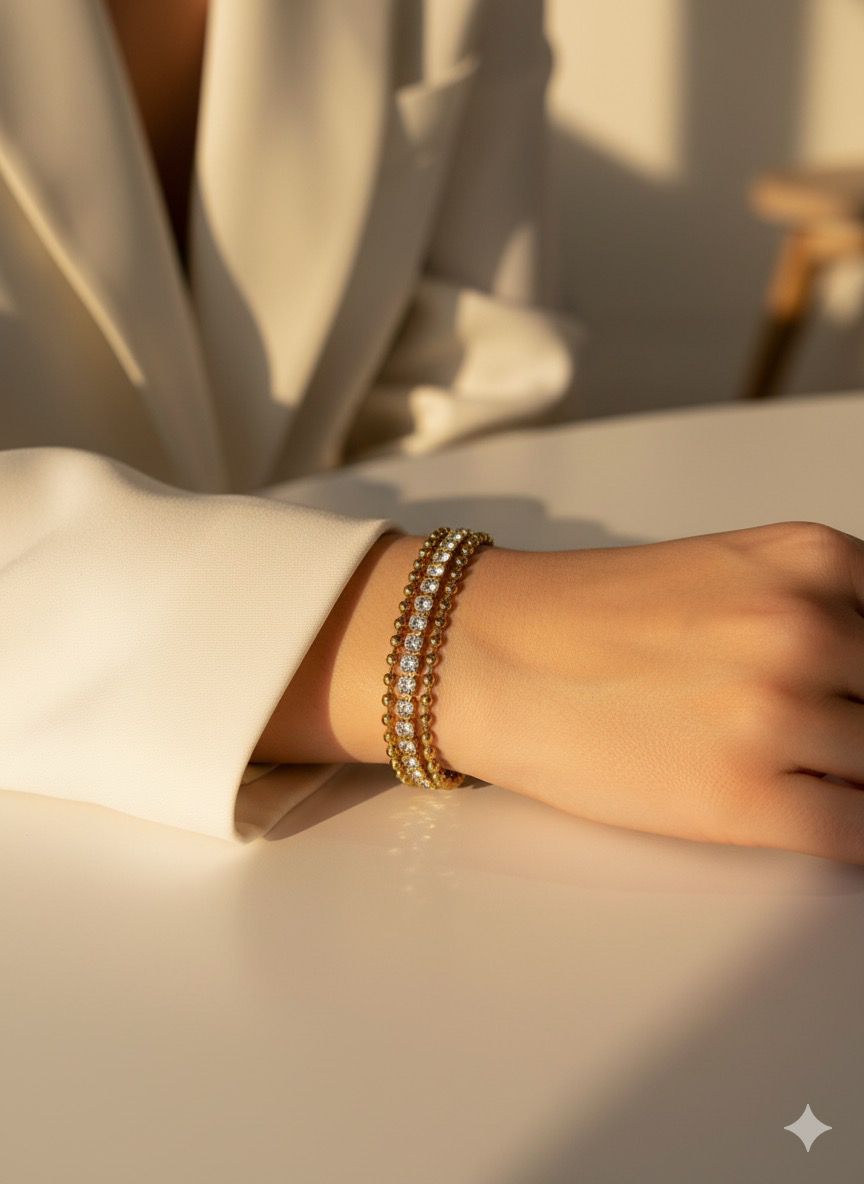 Women Golden Tennis Ball Chain Layered Bracelet (Anti-Tarnish) - Nimé By Shop Trendys