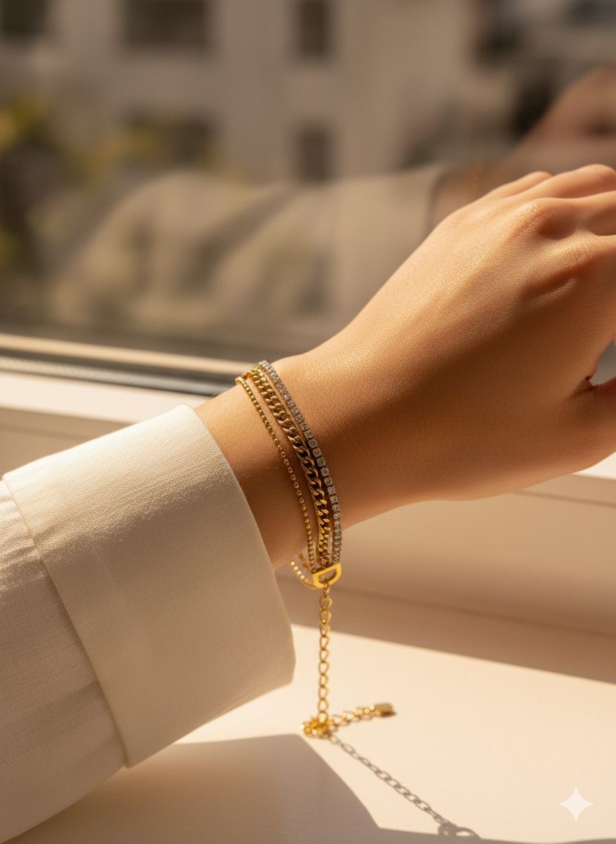 Women Golden Tennis Layered Bracelet (Anti-Tarnish) - Nimé By Shop Trendys