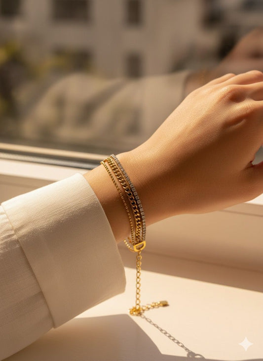 Women Golden Tennis Layered Bracelet (Anti-Tarnish) - Nimé By Shop Trendys