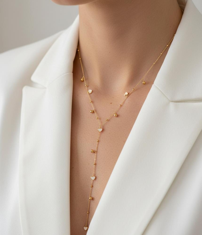 Women Heart Ball Chain Y Layered Necklace (Anti Tarnish) - Nimé By Shop Trendys