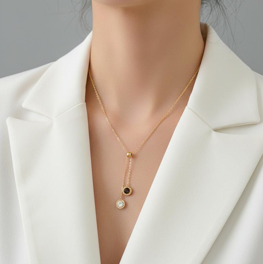 Women Black White Stone Layered Necklace (Anti Tarnish) - Nimé By Shop Trendys
