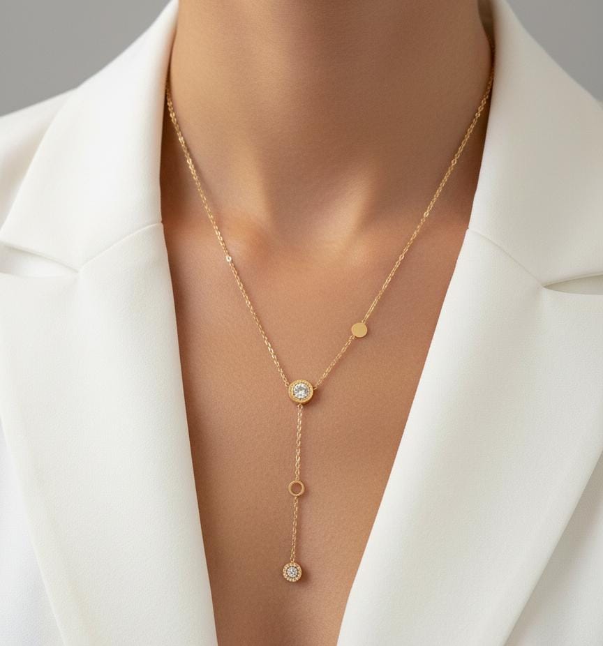 Women White Diamond Y Stone Layered Necklace (Anti Tarnish) - Nimé By Shop Trendys