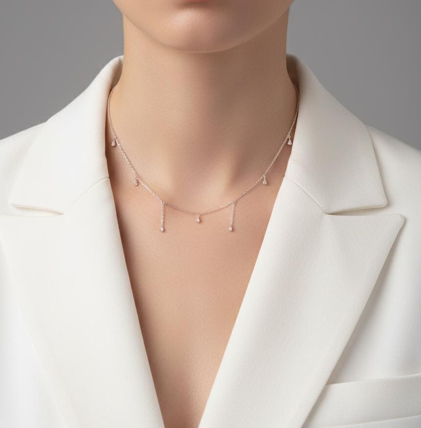 Women Silver Raindrop Layered Necklace (Anti Tarnish) - Nimé By Shop Trendys