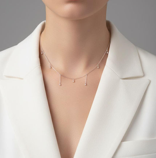 Women Silver Raindrop Layered Necklace (Anti Tarnish) - Nimé By Shop Trendys
