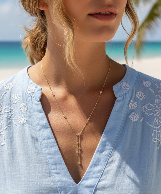 Women Diamond Charm Y Layered Necklace (Anti Tarnish) - Nimé By Shop Trendys