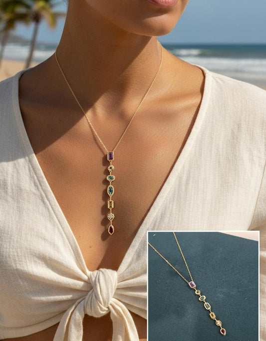 Women Stone Drop Layered Necklace (Anti Tarnish) - Nimé By Shop Trendys
