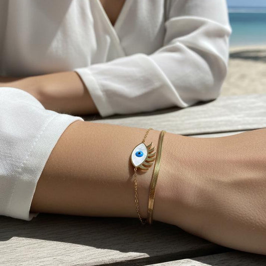 Golden Evil Eye Layered Stainless Steel Bracelet (Anti Tarnish) - Nimé By Shop Trendys