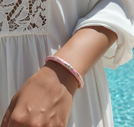 Women Pink Diamond Floral Enamel Kada Bracelet - Nimé By Shop Trendys