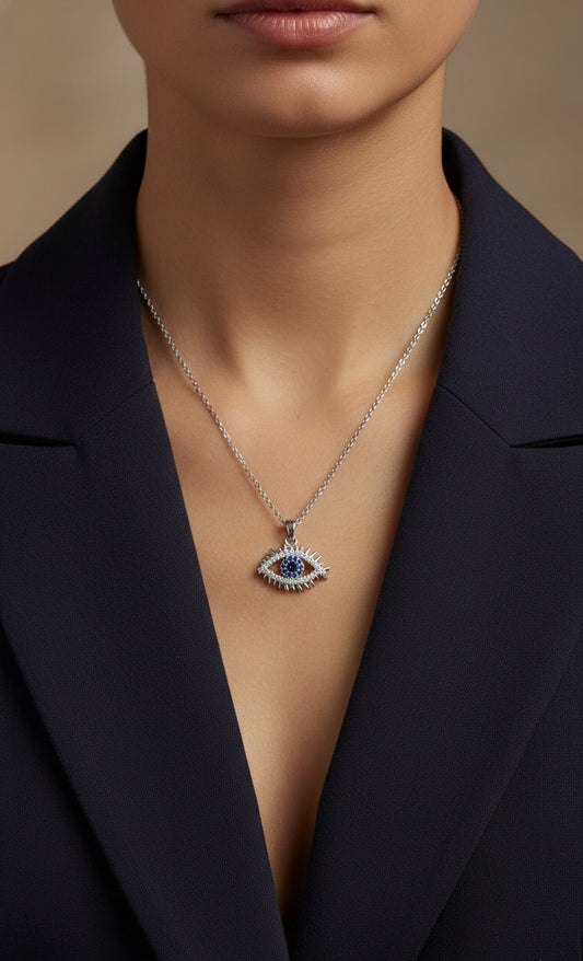 Silver Blue Evil Eye Necklace(Anti tarnish) - Nimé By Shop Trendys