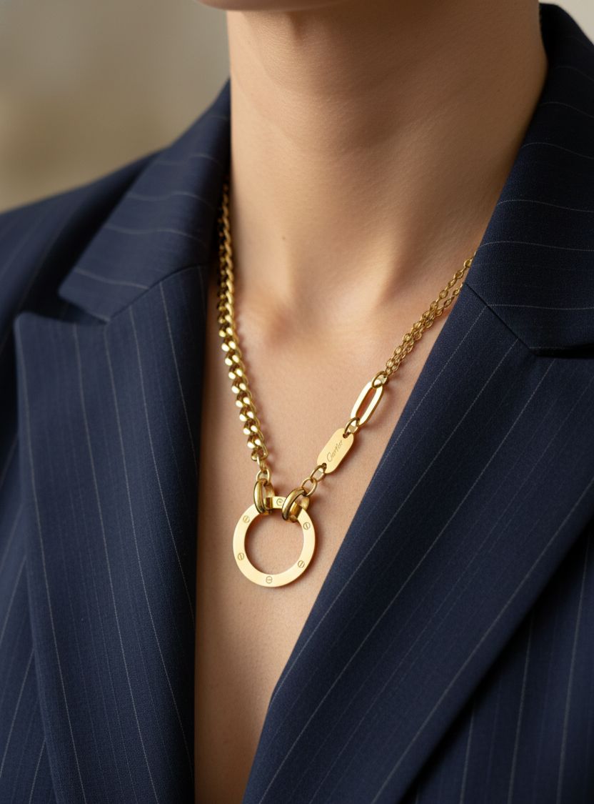 Golden Chunky Chain With Circle necklace(Anti Tarnish) - Nimé By Shop Trendys