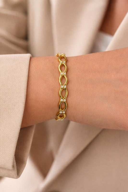 Women Golden Dual Curve Diamond Kada Bracelet (Anti Tarnish) - Nimé By Shop Trendys